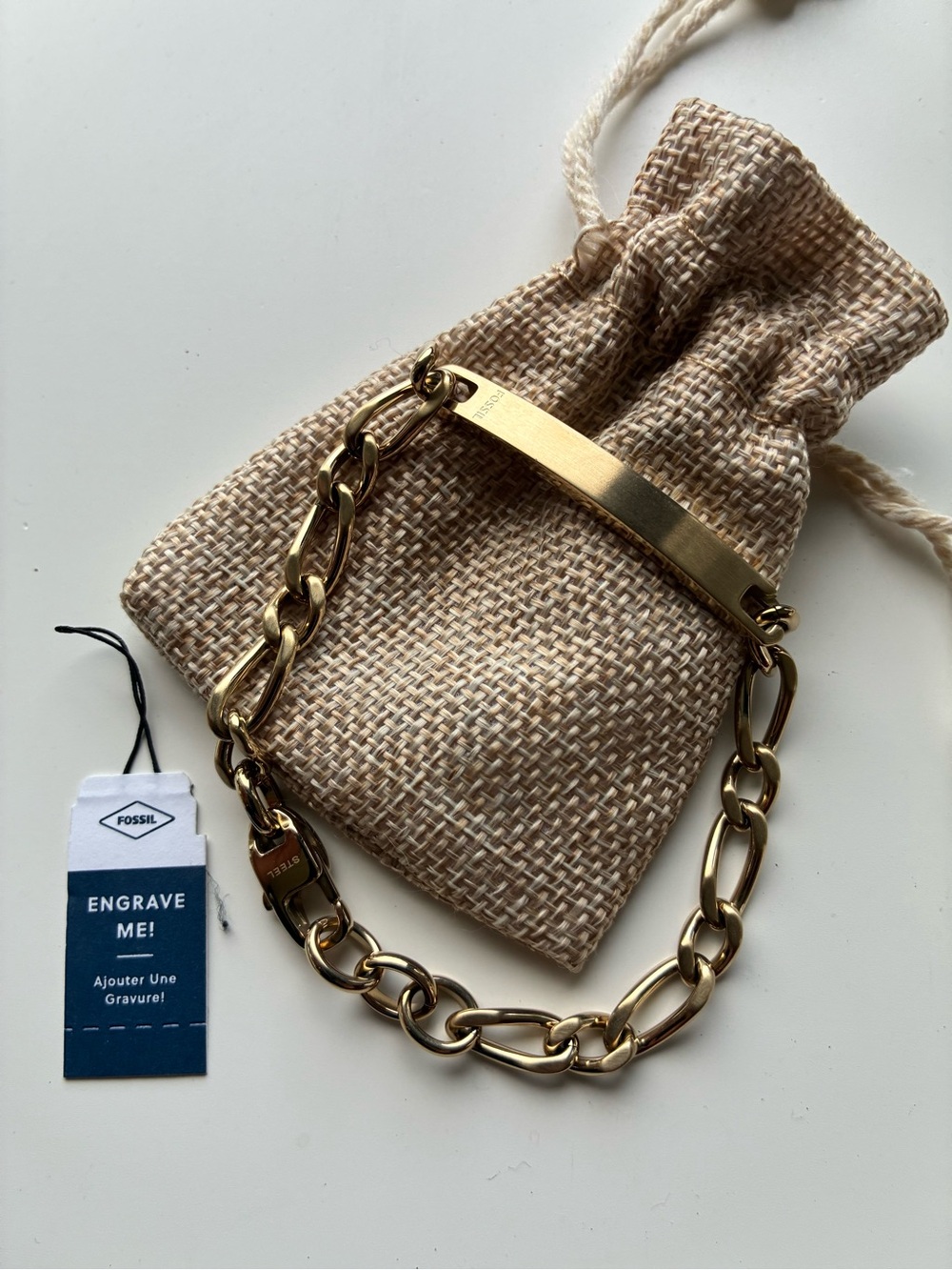 Fossil Stainless Steel Engravable Bracelet, NEW!